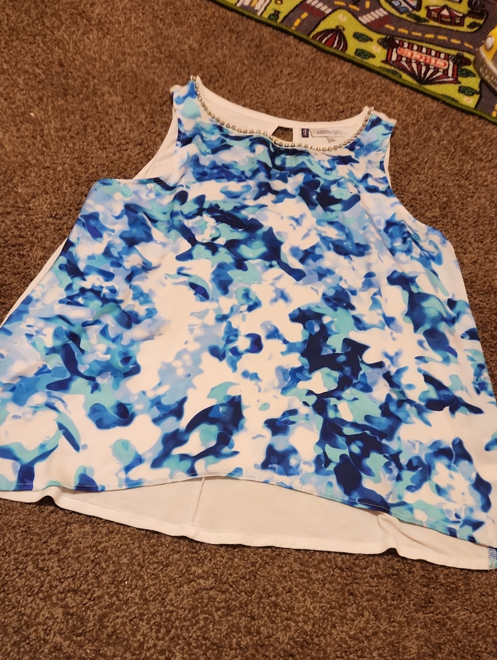 Jennifer Lopez Blue & White Abstract Print Sleeveless Camisole